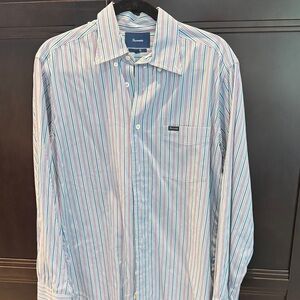 Faconnable Blue and Red Striped Button Down Shirt